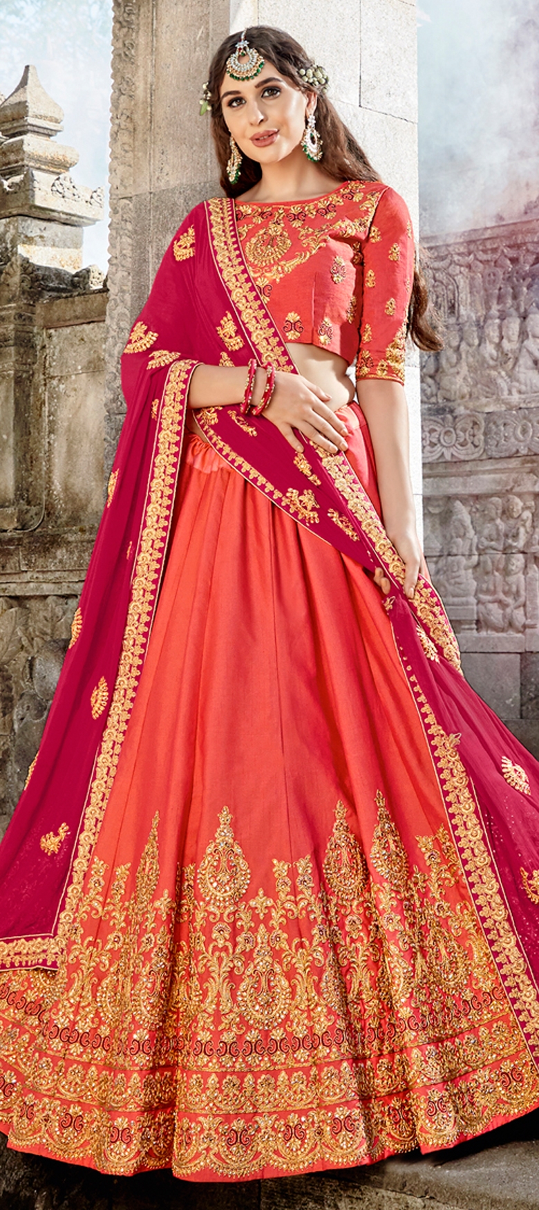 Nirmal Creations Coral Red Designer Bridal Lehenga Set - Nirmal Creations |  Nirmal Creations