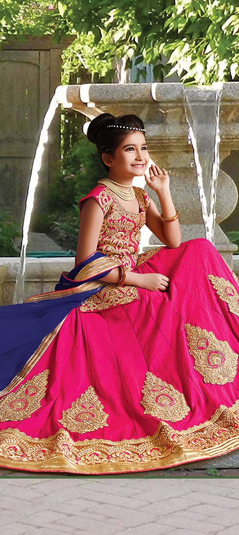 Buy Designer Sarees, Salwar Kameez, Kurtis & Tunic and Lehenga Choli. Beautiful Pink And Yellow Kids Lehenga Choli