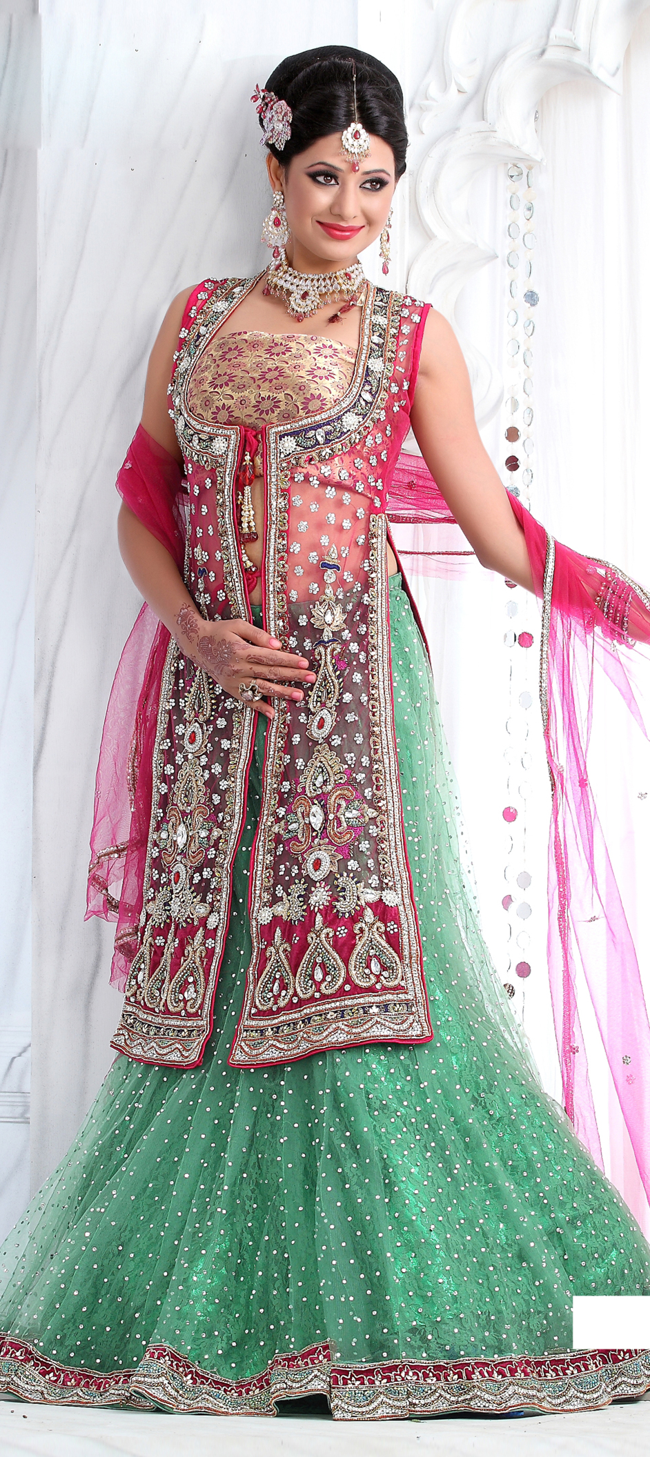 cut kurta how family color Wedding Lehnga. 83388: Green